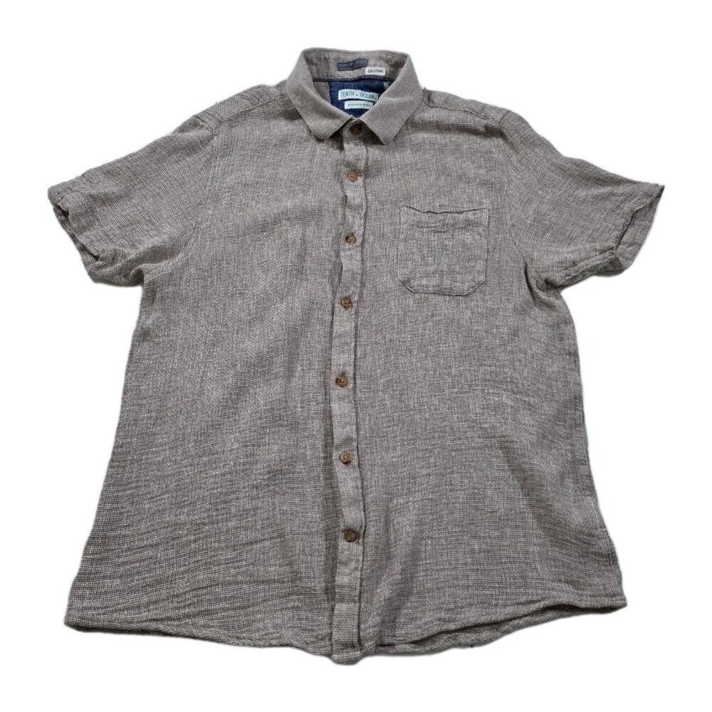Tenth + Ocean Linen Blend Shirt Mens M Heathered Beige SS Lightweight Breathable